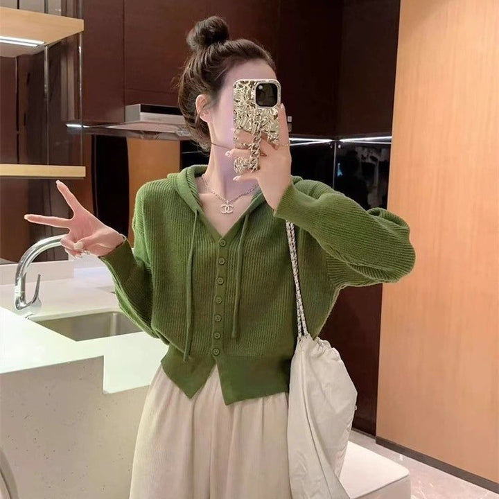 Damen lässiger Kapuzenpullover mit Knopfleiste Drune