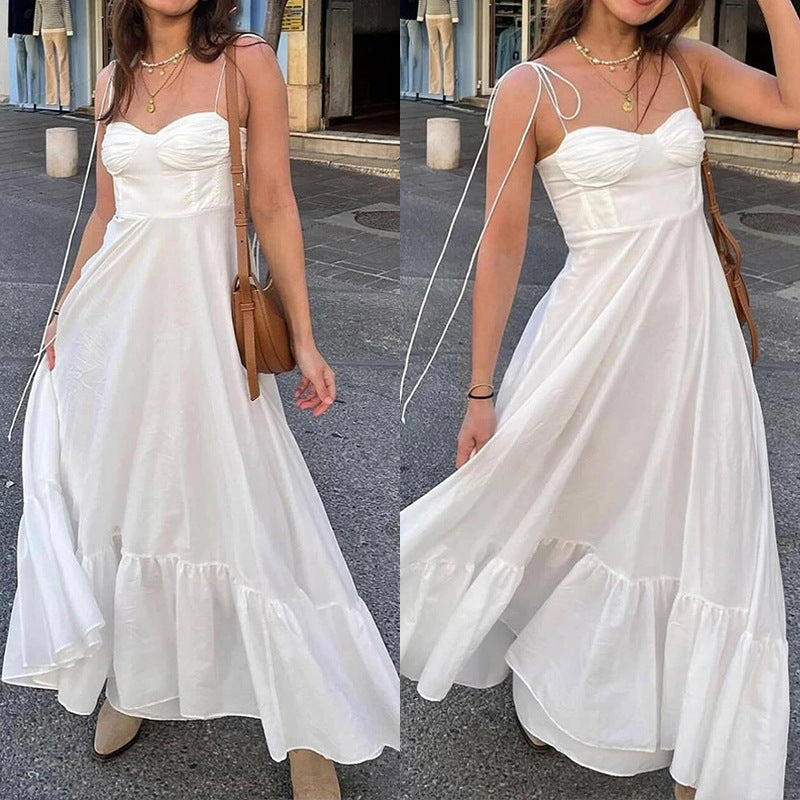 Damen Maxikleid mit schulterfreien Trägern und voluminösem Rock Drune