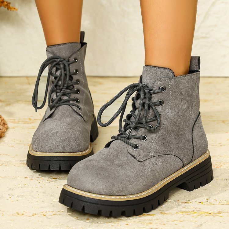 Damen nan Schnür-Stiefelette in Veloursoptik mit warmem Innenfutter, gepolstertem Schaft und robuster Profilsohle Drune
