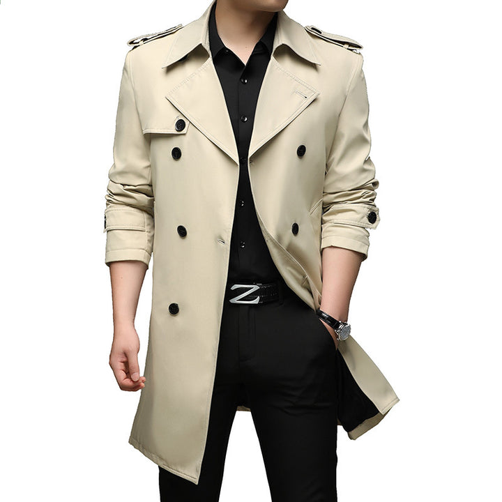 Herren Moderner Slim-Fit Trenchcoat mit Epauletten und doppelreihiger Knopfleiste Drune