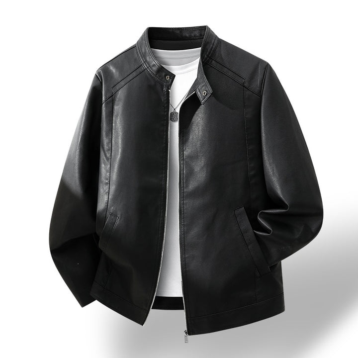 Herren Schlichte Kunstleder-Cityjacke mit Stehkragen, Zweiwege-Reißverschluss & Eingrifftaschen Drune