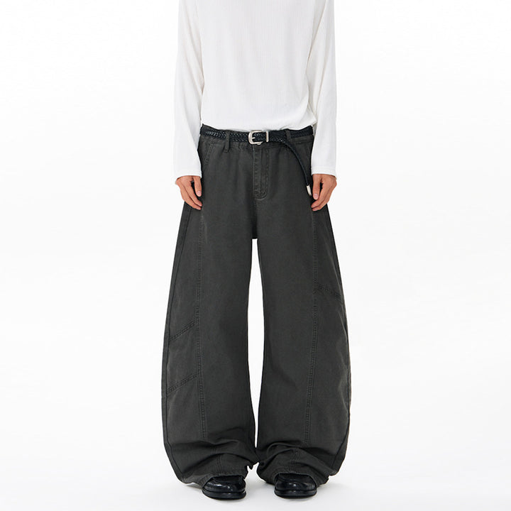 Herren Weite Twill-Palazzo-Hose mit tiefem Schritt und verstärkten Nähten Drune