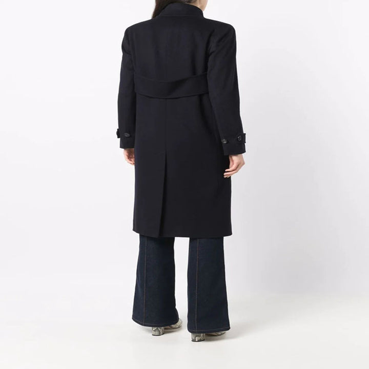Damen Figurnaher Zweireihiger Wollmix-Longcoat mit fallendem Revers Drune