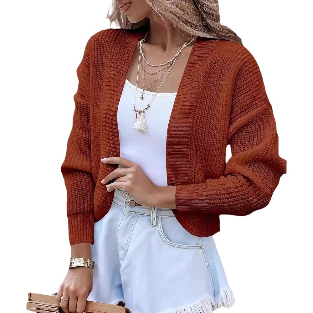 Damen lässiger Strickcardigan mit voluminösen Ärmeln und strukturierter Oberfläche Drune