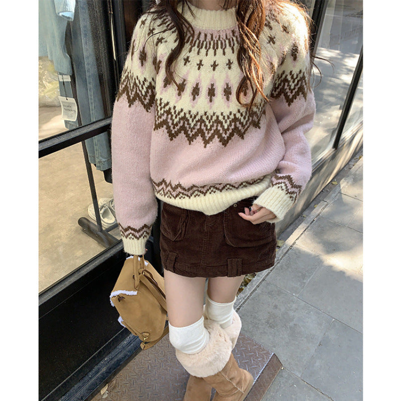 Damen Grobstrickpullover mit traditionellem Muster und weichem Material Drune