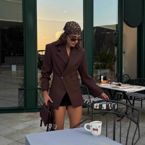 Damen elegante Double-Breasted Blazerjacke mit hochwertigem Stoff Drune