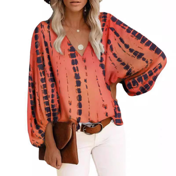 Damen Elegant geschnittene Bluse mit Leopardenmuster und Volantärmeln Drune