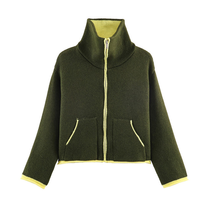 Damen modische Oversized Fleecejacke mit hohem Kragen und praktischen Taschen Drune