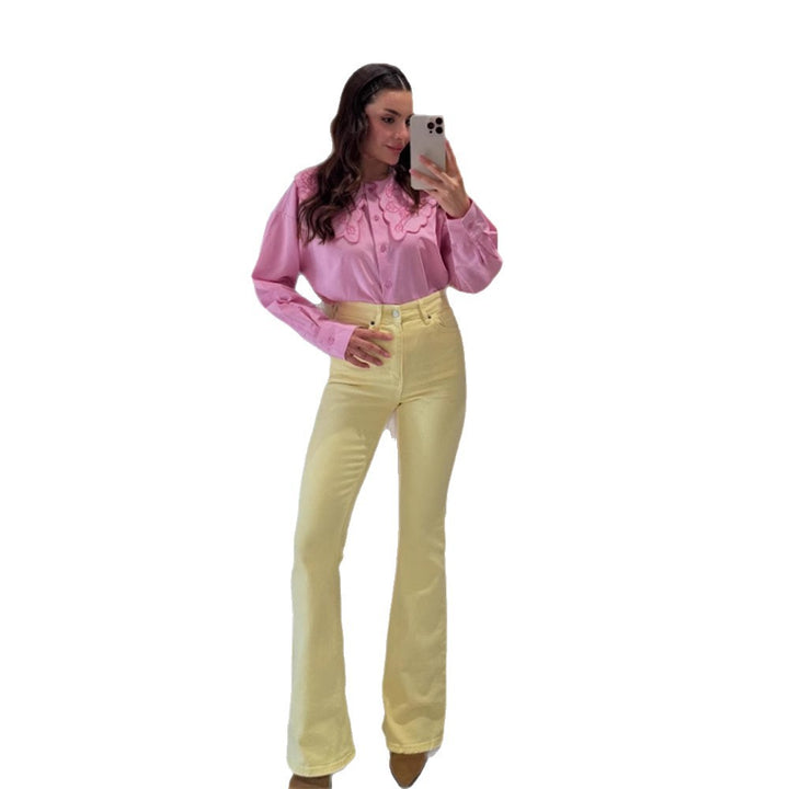 Damen Bluse mit übergroßem besticktem Spitzenkragen, Ballonärmeln & kastiger Silhouette Drune