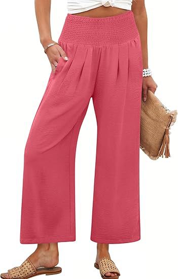 Damen Weite Culotte-Hose mit elastischem Bund und Falten Drune