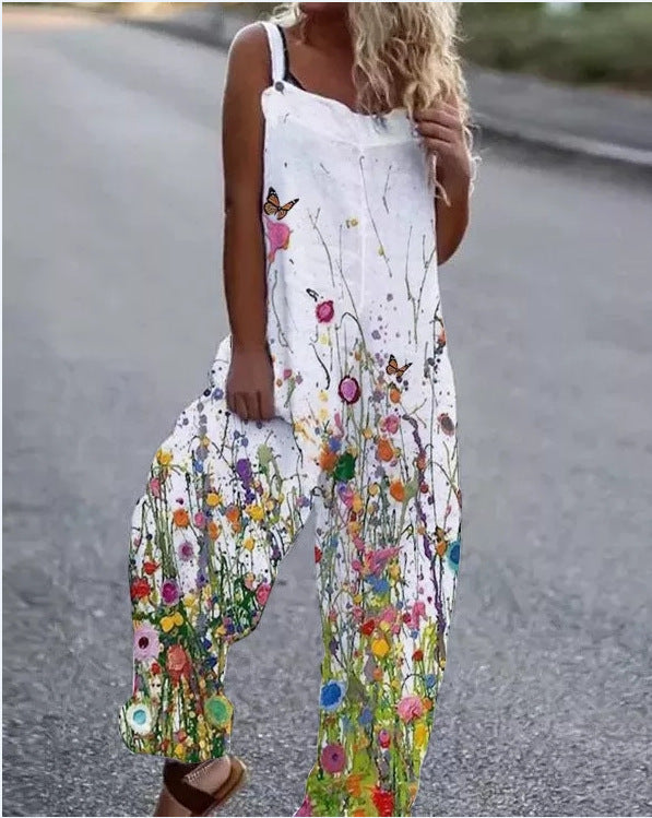 Drune | Große Blumenmuster Leichte Stoff Latzhose