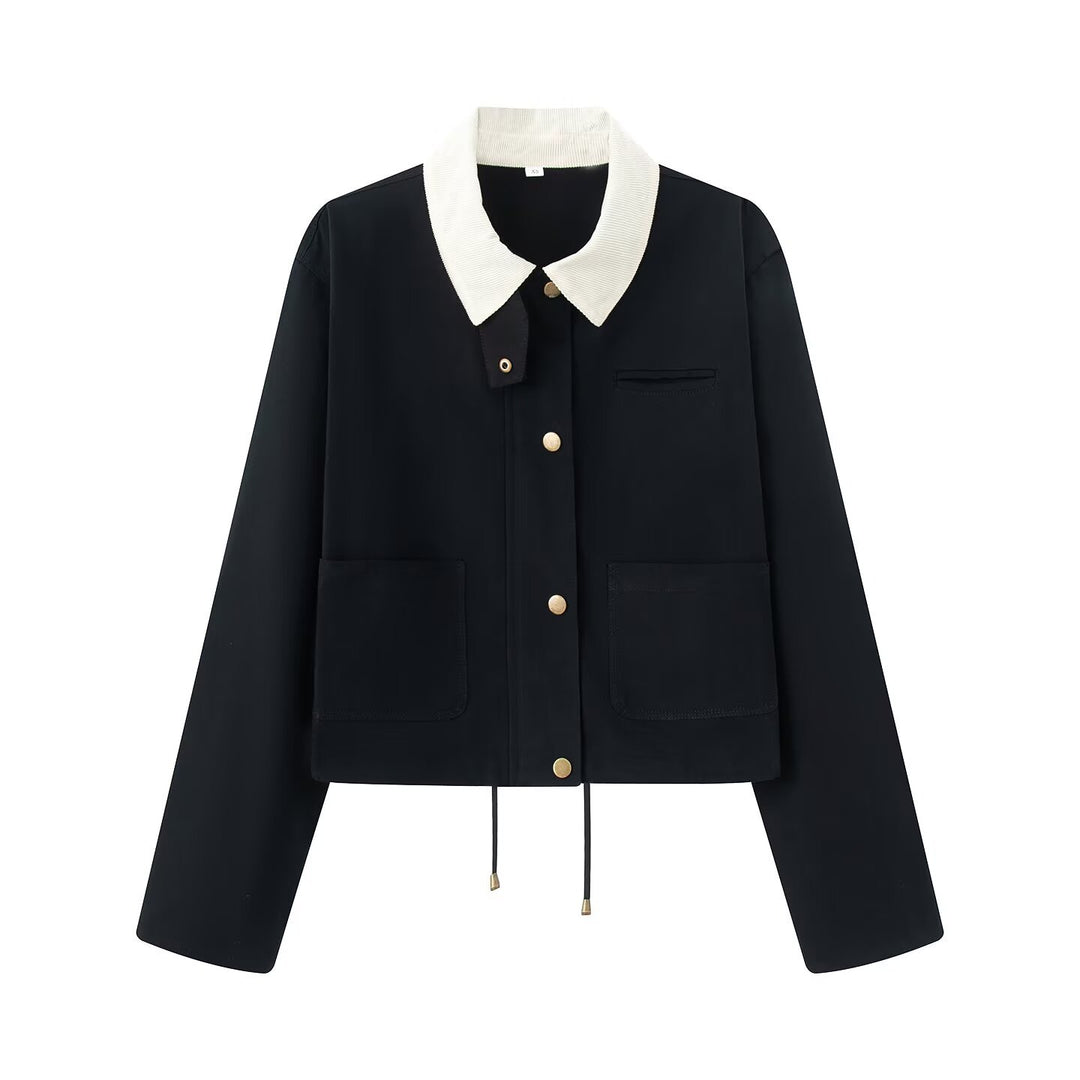 Damen lässige Jacke mit kontrastierendem Kragen und praktischen Taschen Drune