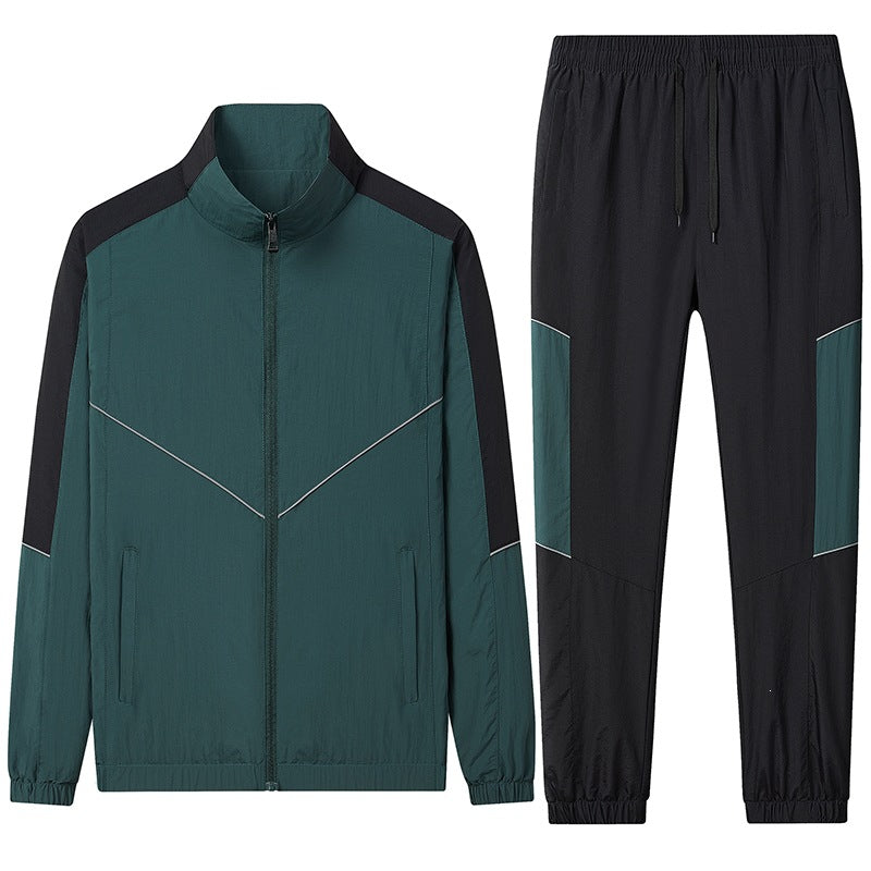 Herren Zweiteiliges atmungsaktives Nylon-Trainingsset mit Stehkragen und Kontrastpaneelen Drune