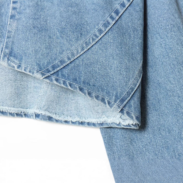Damen Cropped Jeansjacke mit asymmetrischem Saum und aufgesetzten Pattentaschen Drune