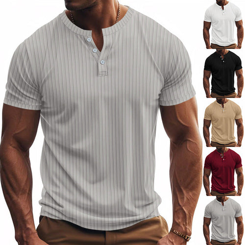 Herren Kurzarm Henley-Shirt mit Streifenmuster und praktischen Knöpfen Drune