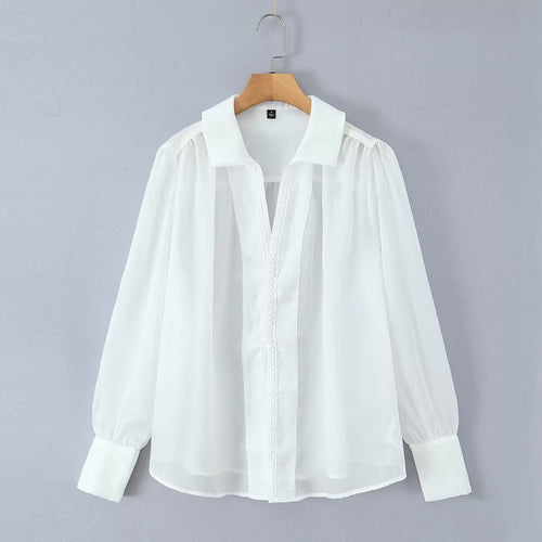Damen elegante Chiffonbluse mit raffinierten Puffärmeln und edlem Kragen Drune