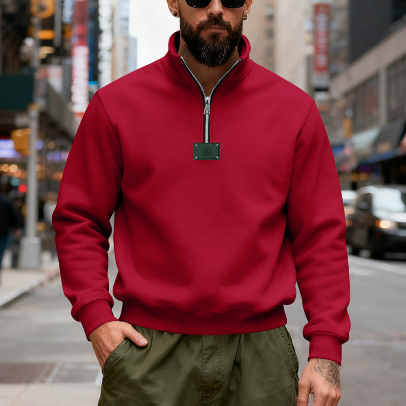 Herren nan hochgeschlossener Quarterzip-Sweatshirt aus schwerem Baumwollfleece mit Stehkragen Drune