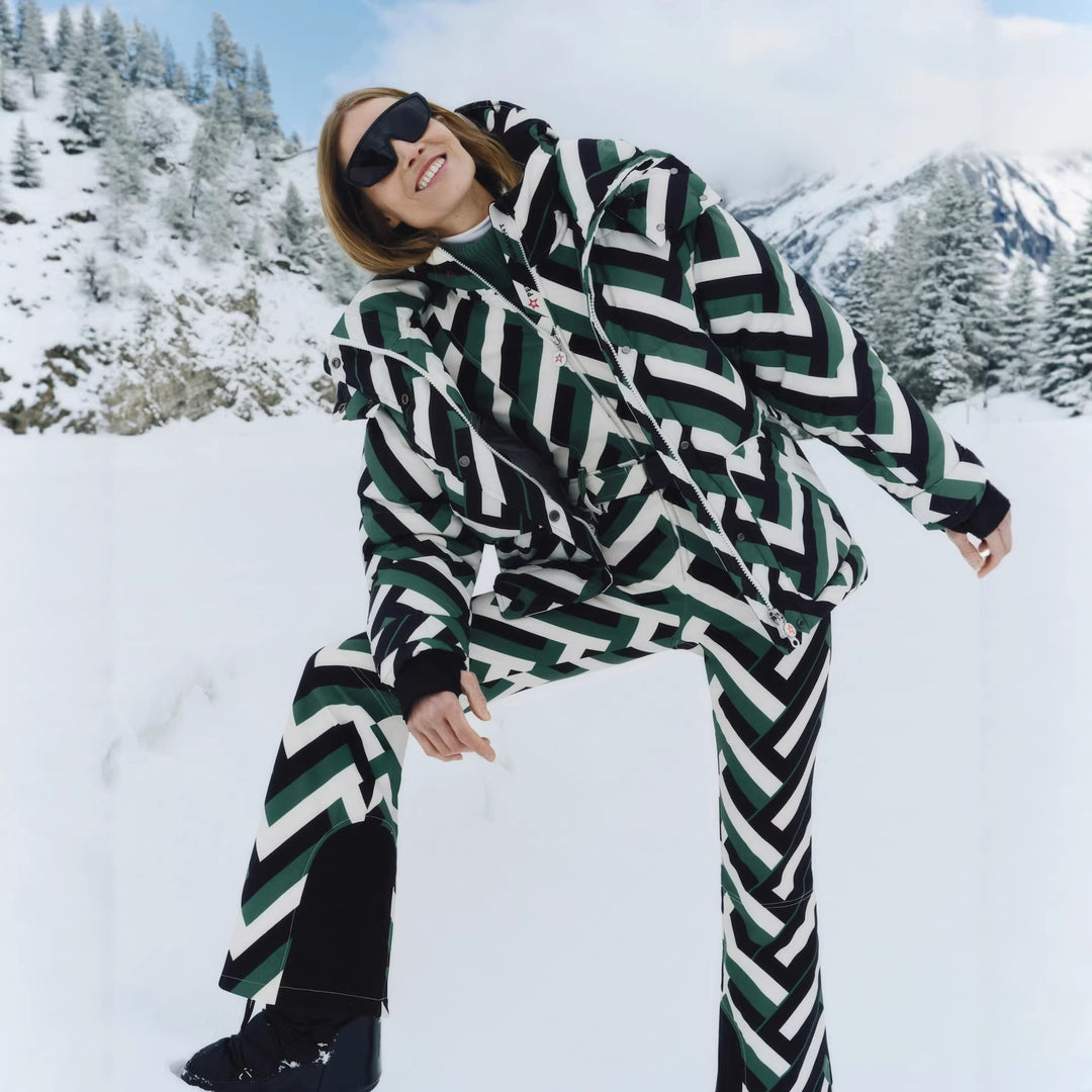Damen Modische Steppjacke mit Kapuze und auffälligem geometrischem Muster Drune