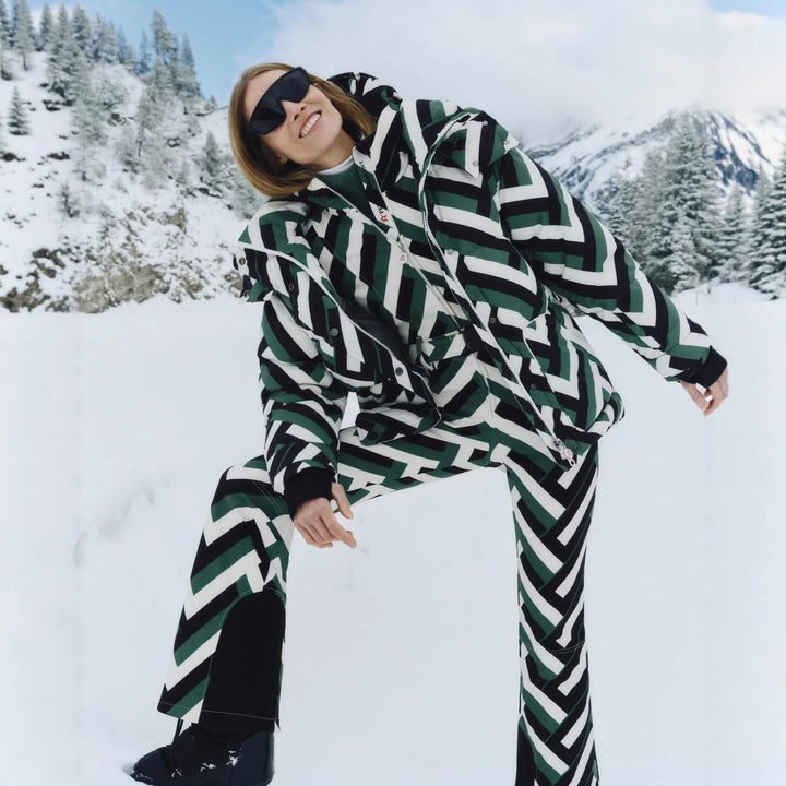 Damen Modische Steppjacke mit Kapuze und auffälligem geometrischem Muster Drune