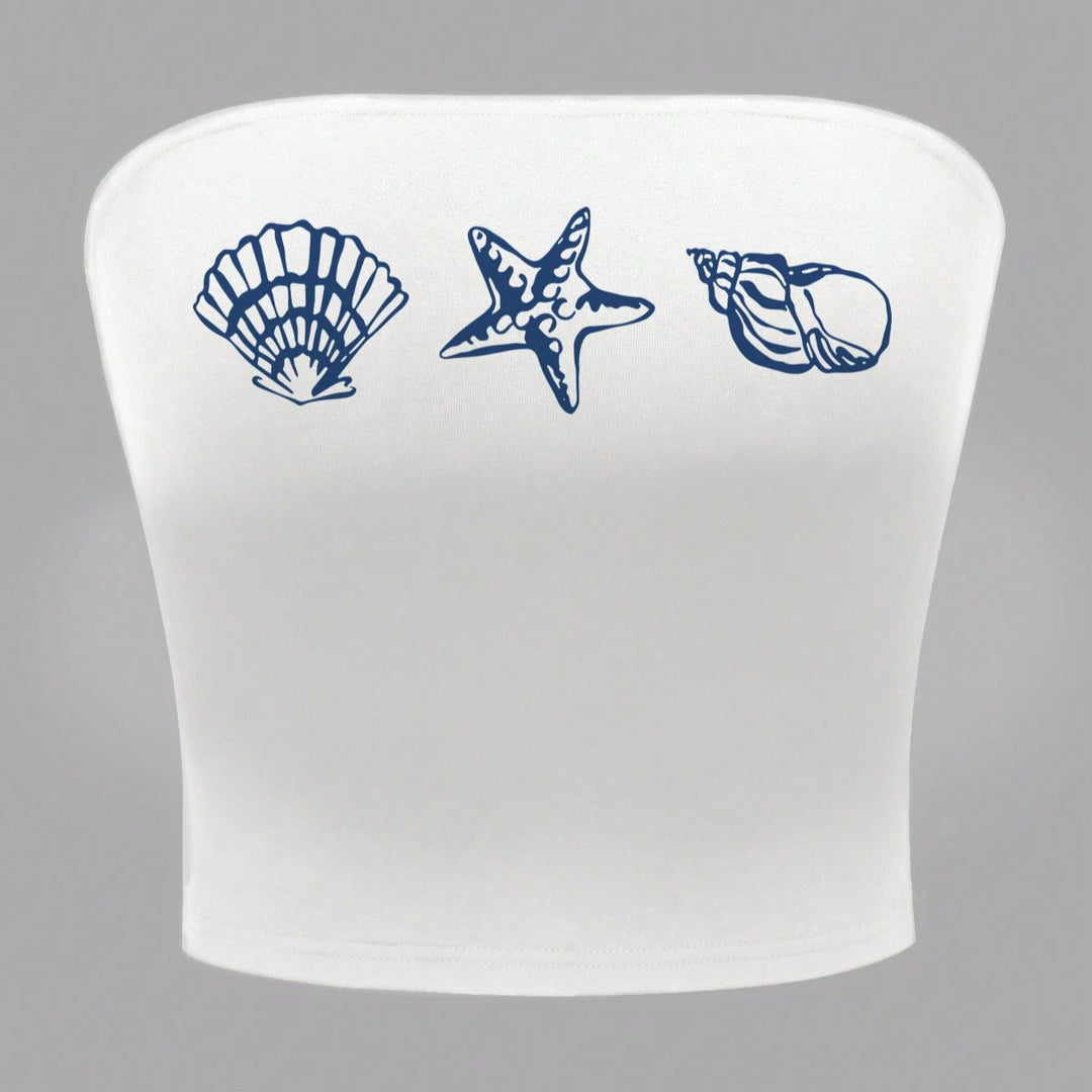 Damen Bandeau-Top im maritimen Design mit muschelförmigen Motiven Drune