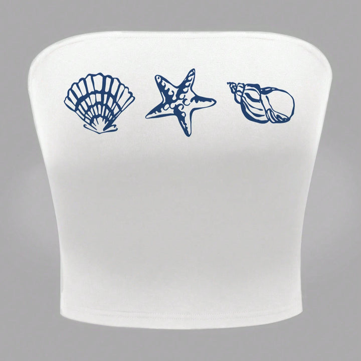 Damen Bandeau-Top im maritimen Design mit muschelförmigen Motiven Drune