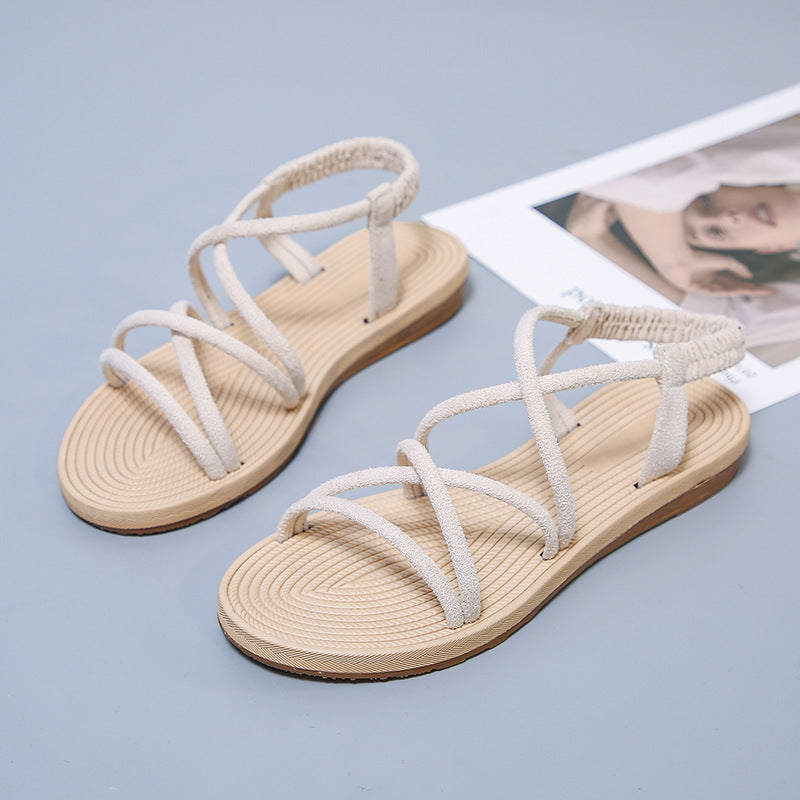Damen Geflochtene Riemchen-Sandalen mit elastischem Fersenband und gepolstertem Fußbett Drune
