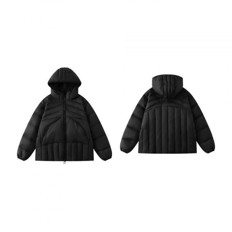 Unisex Kurz geschnittene wattierte Kapuzenjacke im Boxy-Pufferstil mit geometrischer Steppung Drune