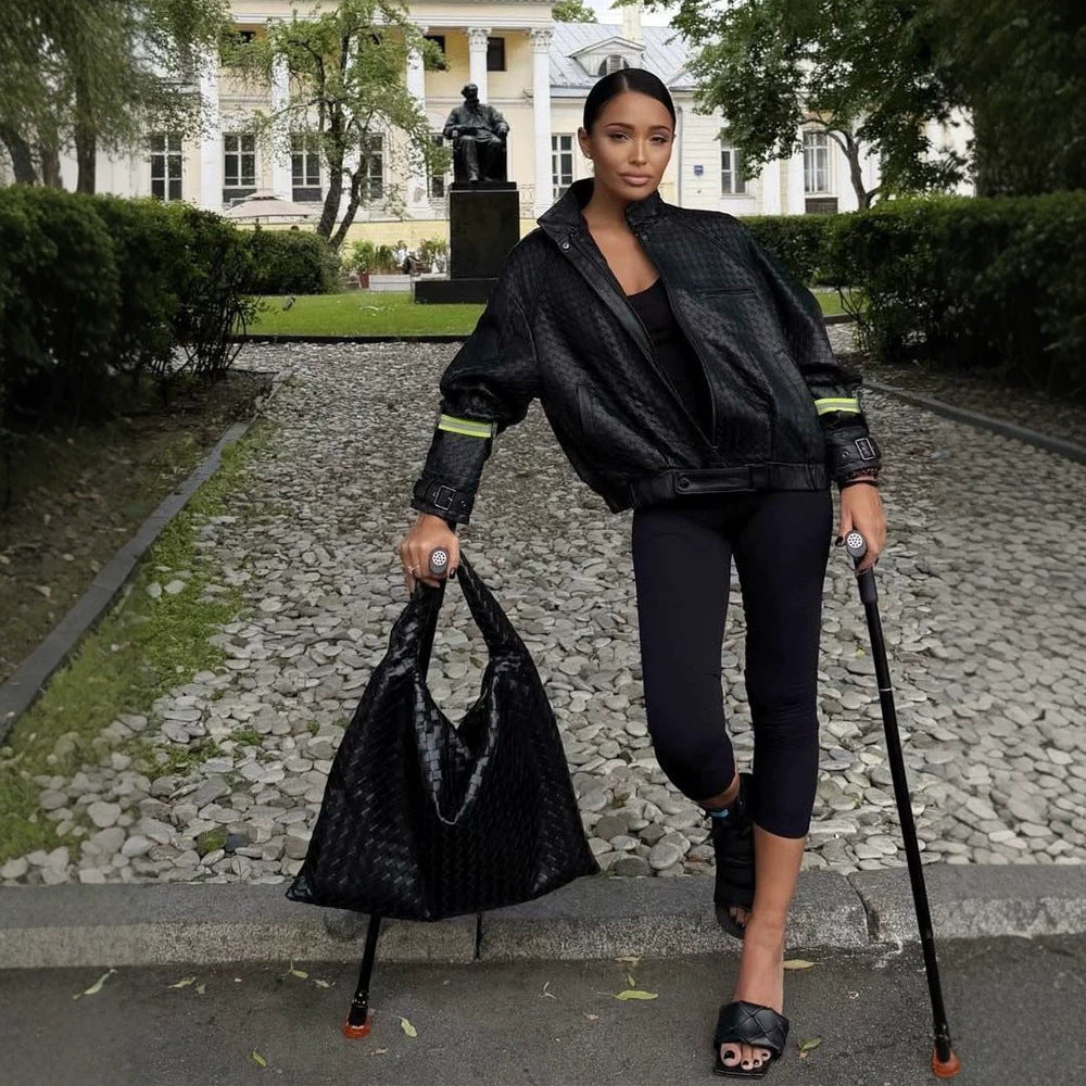 Damen Boxy-Outdoor-Bomberjacke mit hohem Kragen und reflektierenden Bündchen Drune