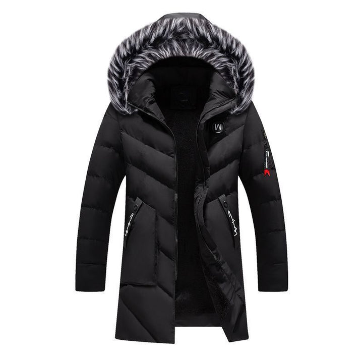 Herren Langer Thermo-Parka mit Kunstfellkapuze, Chevron-Steppung und Fleece-Innenfutter Drune