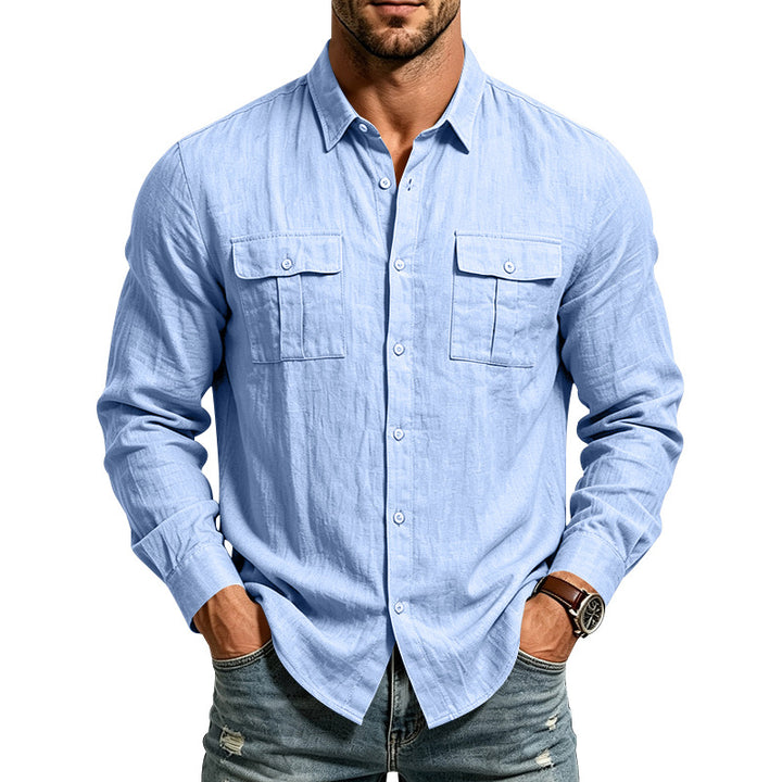 Herren Leinenhemd mit Brusttaschen und lässigem Overshirt Drune