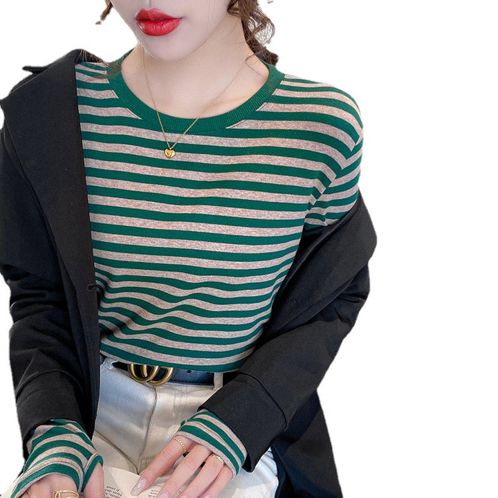 Damen gestreiftes Langarmshirt mit bequemen Ärmeln Drune