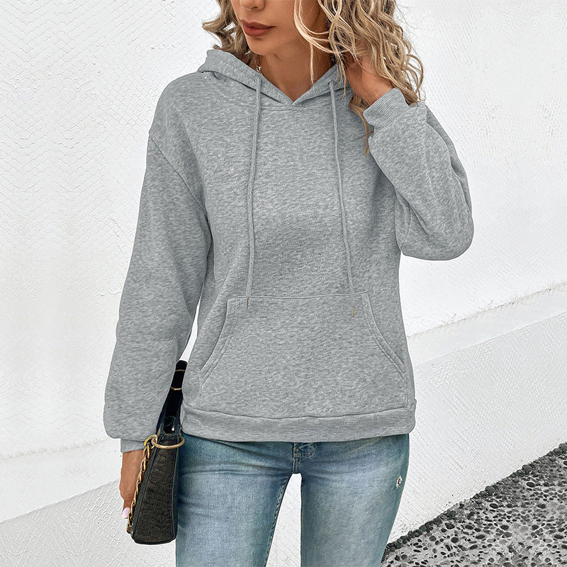 Damen Klassischer Kapuzenpullover mit Kängurutasche und schmaler Bündchenpassform Drune