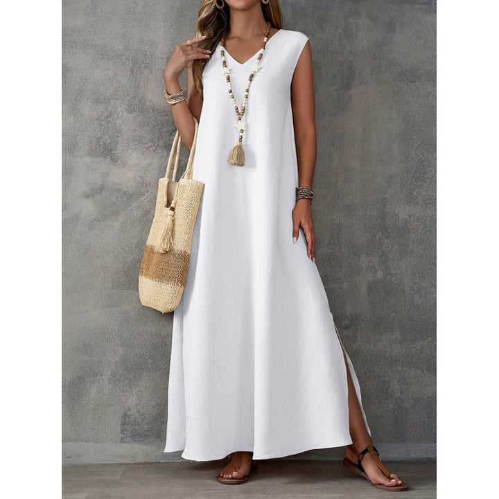 Damen Maxikleid mit V-Ausschnitt und seitlichen Schlitzen Drune