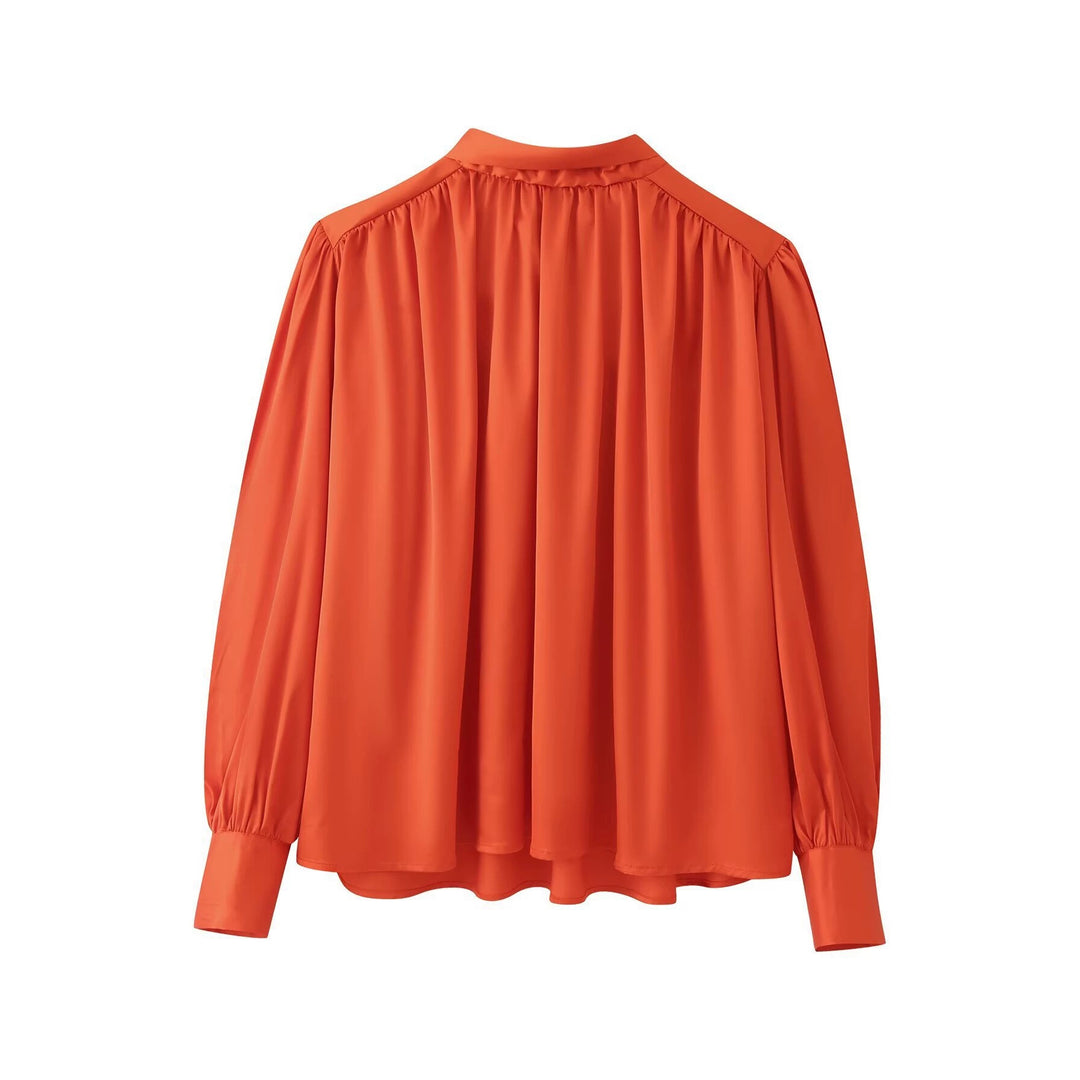 Damen Seidenähnliche Schluppebluse mit geraffter Schulterpasse und Ballonärmeln Drune