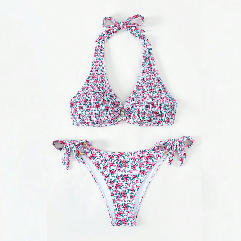 Damen Triangel-Bikini mit verspieltem Blumenmuster und komfortablen Schleifen Drune