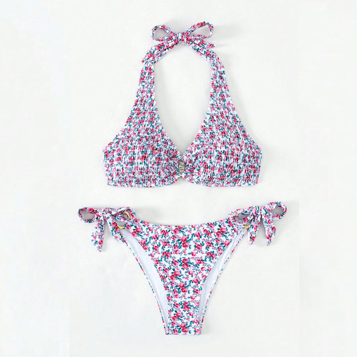 Damen Triangel-Bikini mit verspieltem Blumenmuster und komfortablen Schleifen Drune