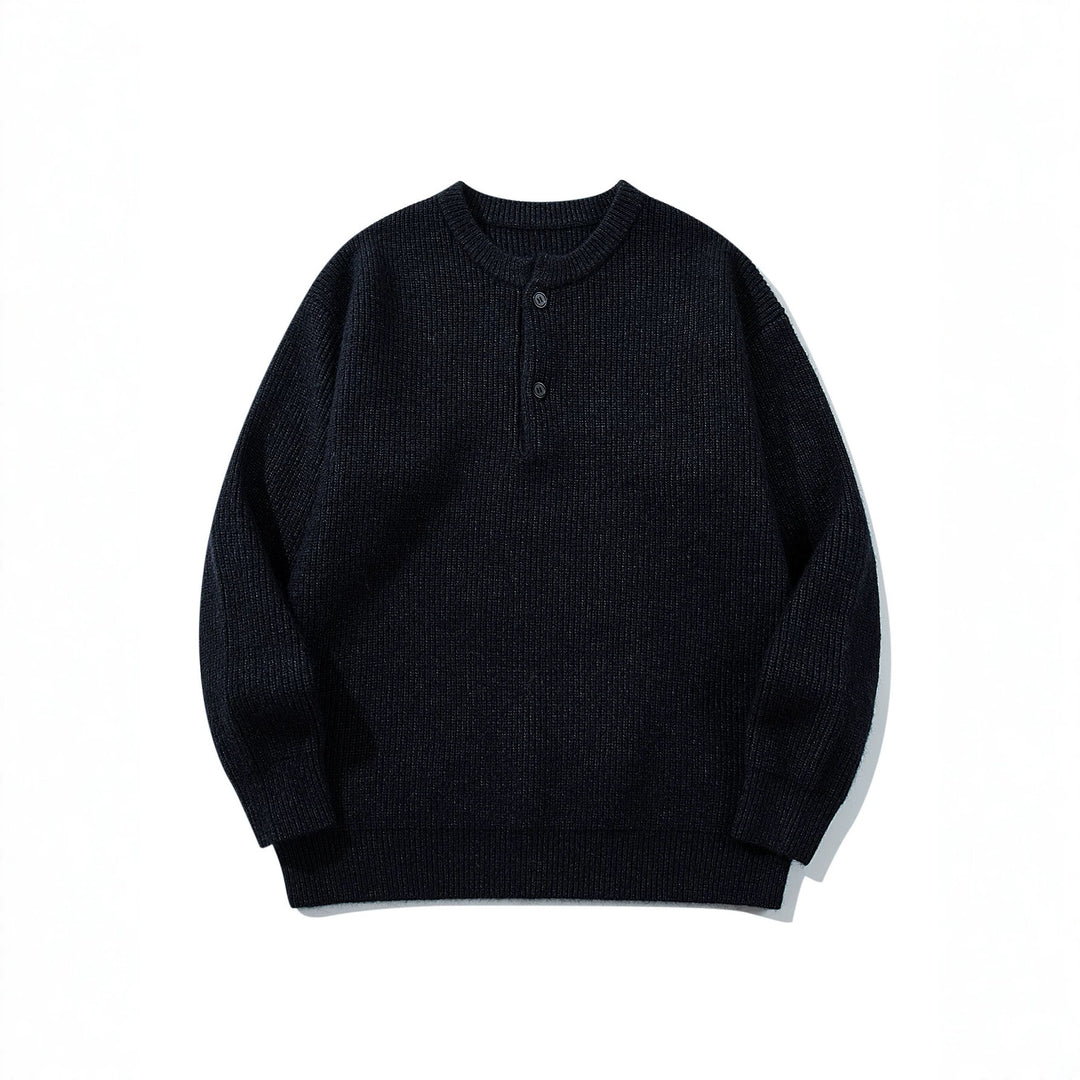 Herren Grobstrick-Henley-Pullover mit halber Knopfleiste und Rippbündchen Drune