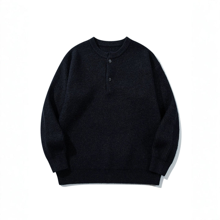 Herren Grobstrick-Henley-Pullover mit halber Knopfleiste und Rippbündchen Drune