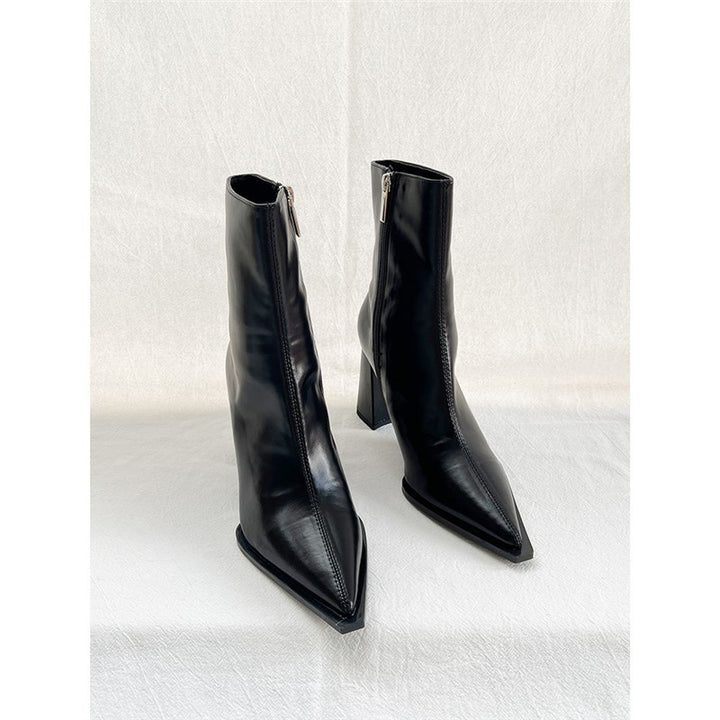 Damen Elegante spitz zulaufende Ankle‑Boots mit geometrischem Blockabsatz und schlankem Schaftschnitt Drune
