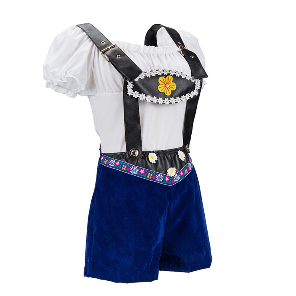 Damen nan verspieltes Latzshorts-Set mit Carmenbluse, verstellbaren Trägern und Blumenapplikation Drune