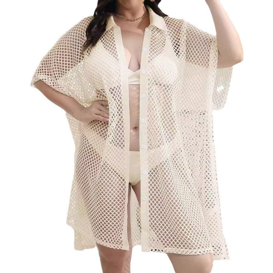 Damen transparenter Strandüberwurf aus Netzmaterial Drune