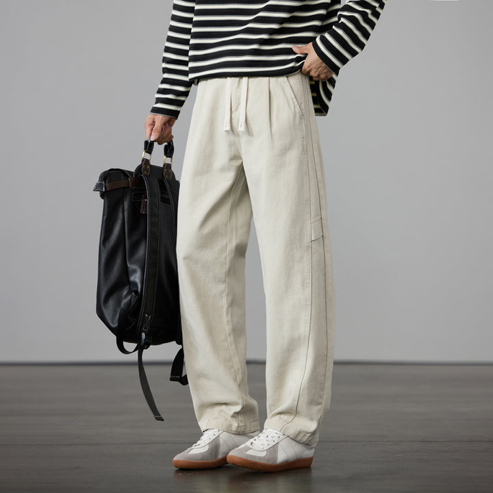 Herren Weite Baumwoll-Canvas Cargo-Hose mit Tunnelzugbund und Mehrfachtaschen Drune