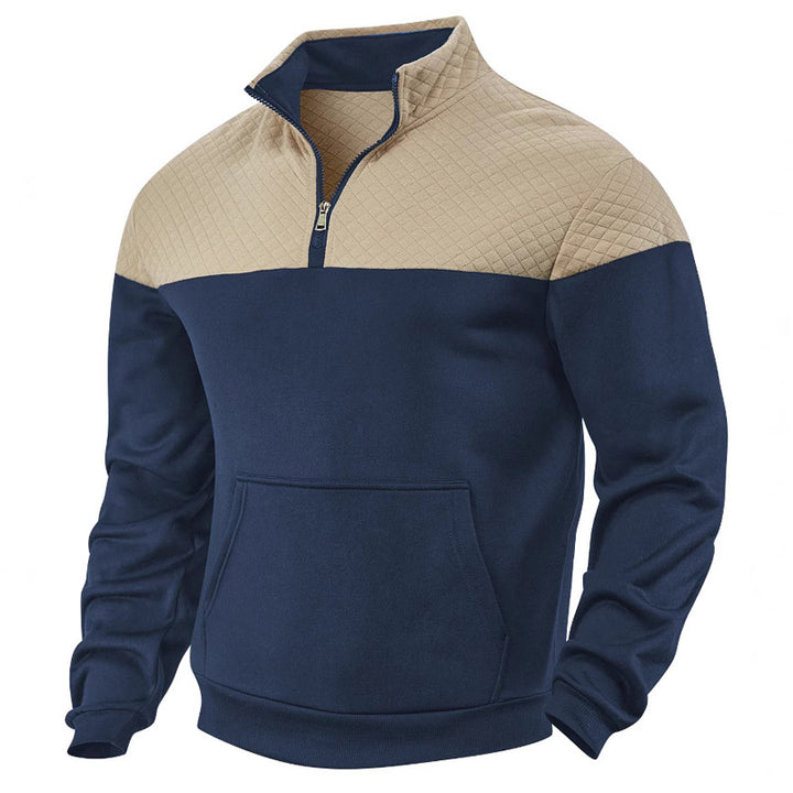 Herren nan gesteppter Halbzip-Sweatpullover mit Kängurutasche und Stehkragen Drune