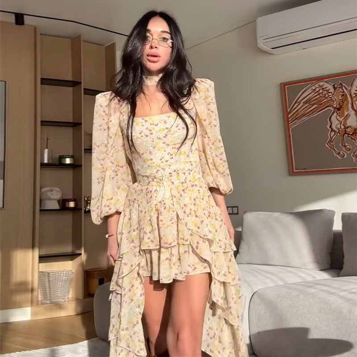 Damen Sommerkleid mit Rüschen und eleganten Puffärmeln Drune