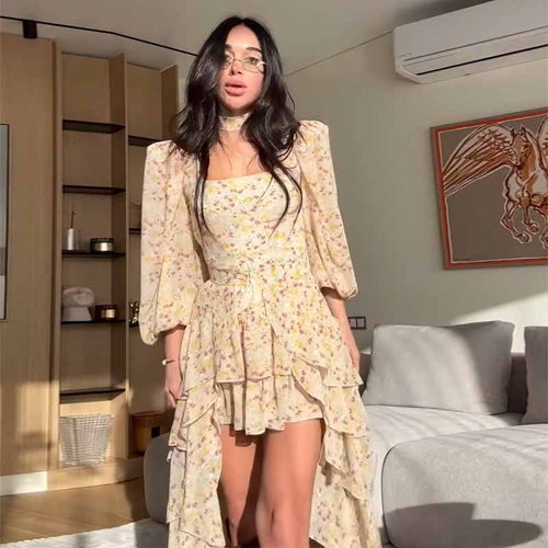 Damen Sommerkleid mit Rüschen und eleganten Puffärmeln Drune