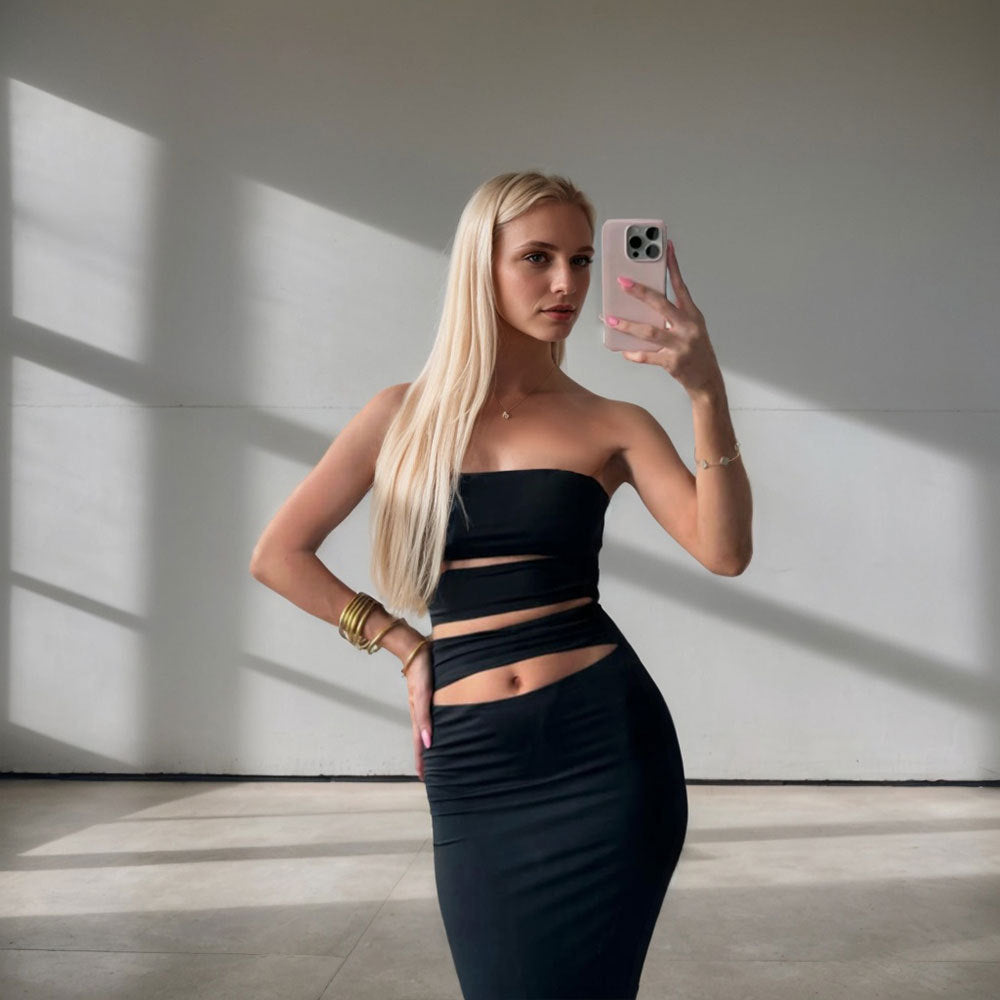 Damen Figurbetontes Kleid mit Bandeau-Ausschnitt und Praktischen Cut-Out-Details Drune