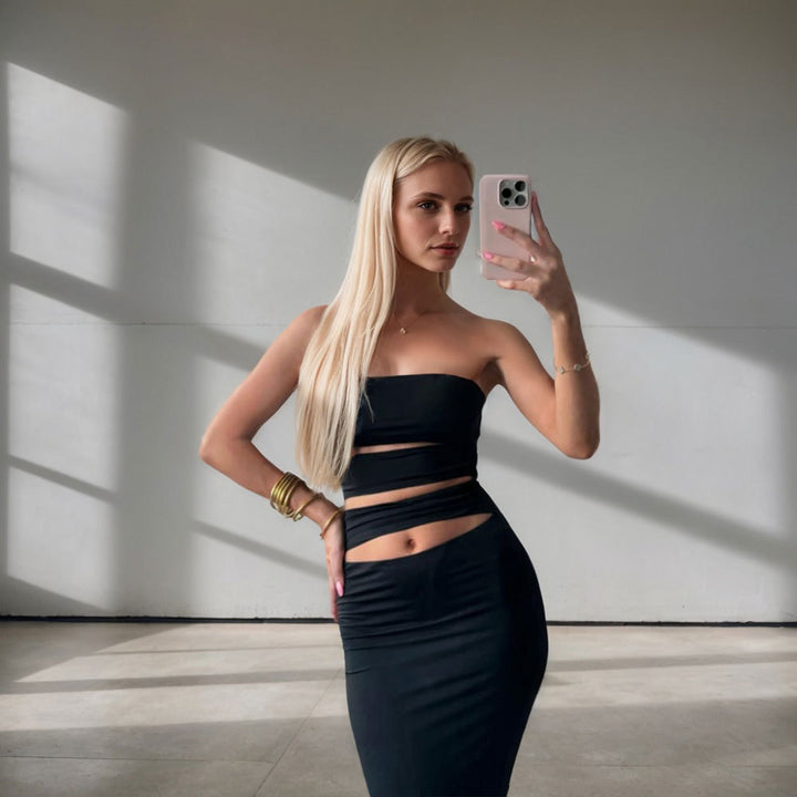 Damen Figurbetontes Kleid mit Bandeau-Ausschnitt und Praktischen Cut-Out-Details Drune