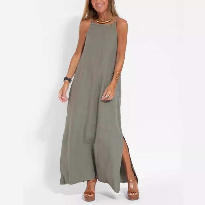 Damen lässiges Maxikleid mit schmalen Trägern und fließendem Schnitt Drune