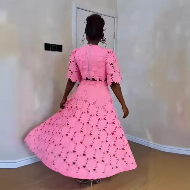 Damen gehäkeltes Maxikleid mit floralen Details Drune