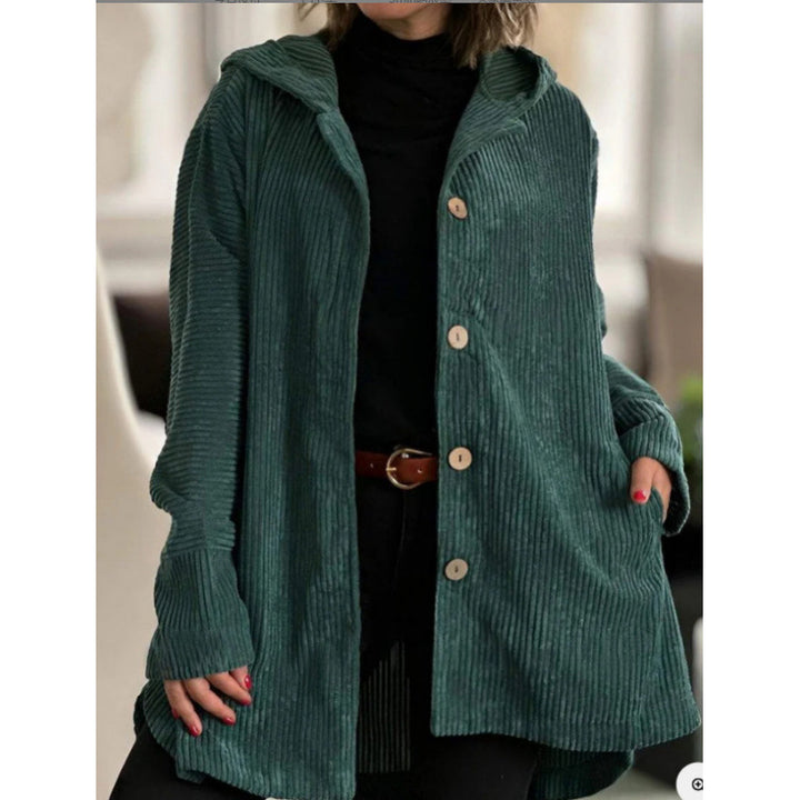 Damen Kuschelige Cordjacke mit Kapuze und Knopfverschluss Drune